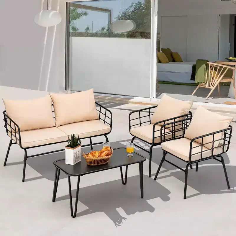 Costway 4PCS Patio Furniture Set Cushioned Sofa Loveseat Armrest Table Garden