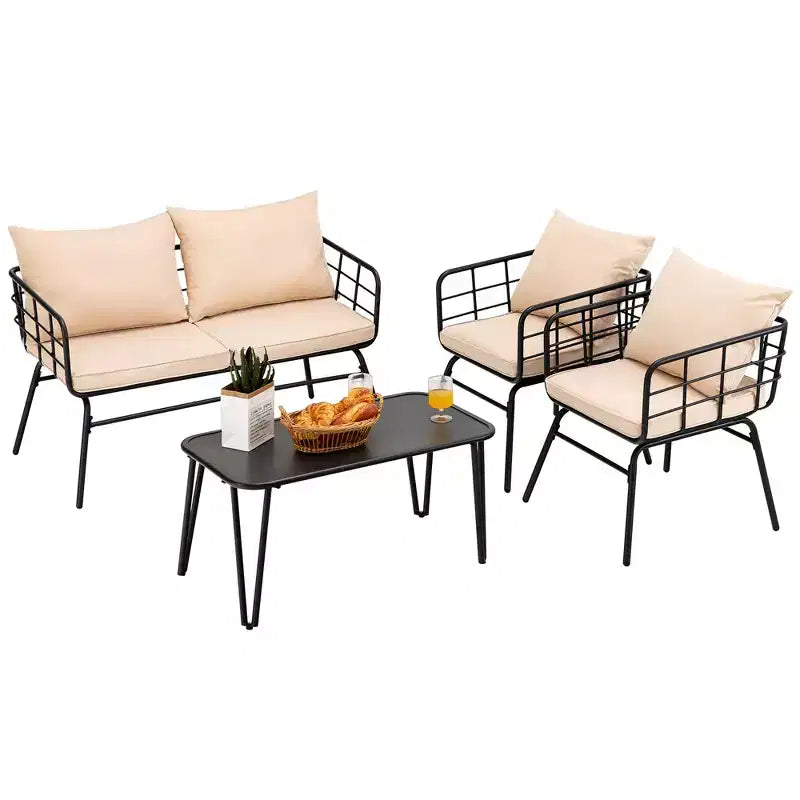 Costway Ensemble de Meubles de Jardin 4 Pièces Canapé Rembourré Causeuse Table Accoudoir