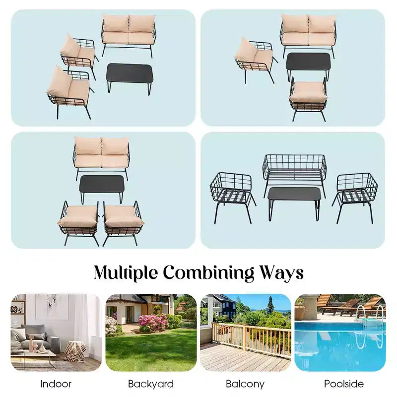 Costway Ensemble de Meubles de Jardin 4 Pièces Canapé Rembourré Causeuse Table Accoudoir