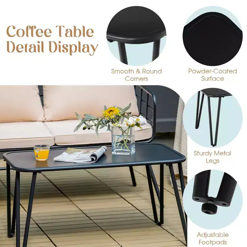 Costway Ensemble de Meubles de Jardin 4 Pièces Canapé Rembourré Causeuse Table Accoudoir