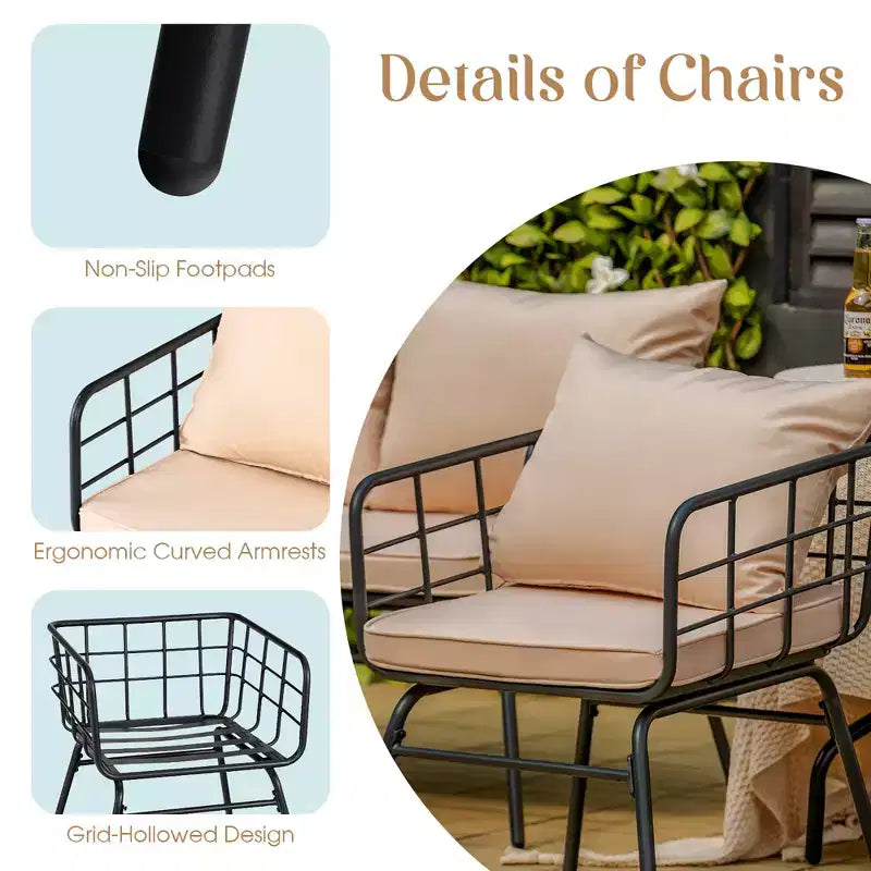 Costway Ensemble de Meubles de Jardin 4 Pièces Canapé Rembourré Causeuse Table Accoudoir