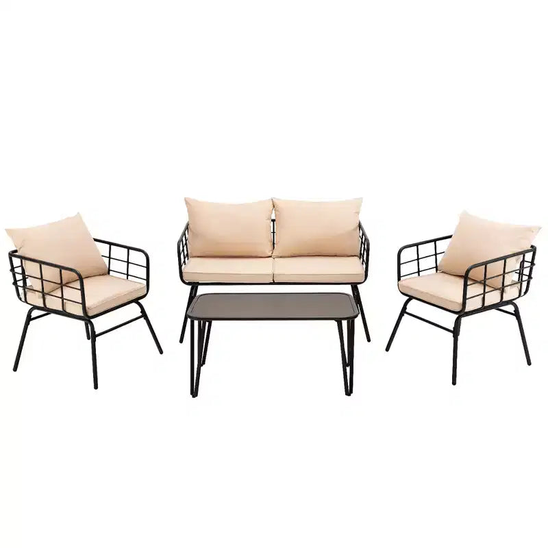 Costway Ensemble de Meubles de Jardin 4 Pièces Canapé Rembourré Causeuse Table Accoudoir