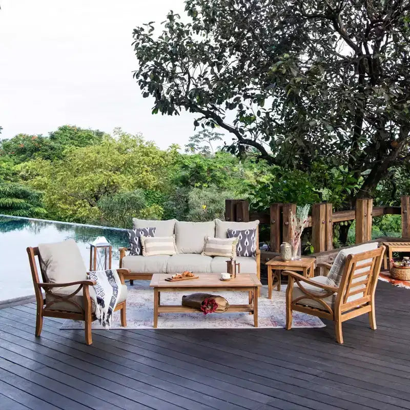 Sonoma Lane Alamo 5pc Teak Outdoor Conversation Set with Zippered Cushions