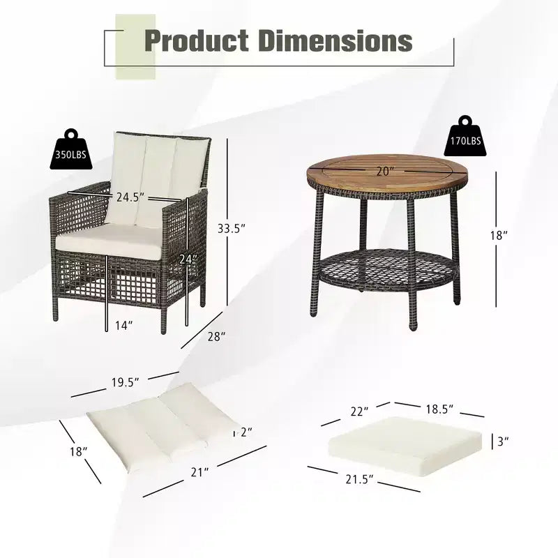 Costway Patiojoy Ensemble de Mobilier de Jardin 3 Pièces en Rotin avec Coussins Canapés et Table Basse en Bois avec Étagère