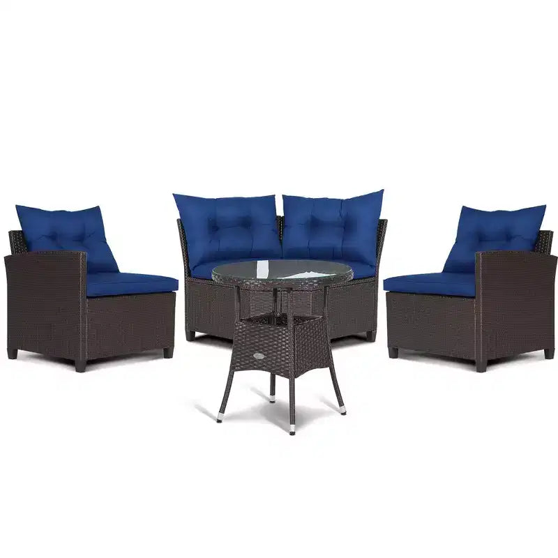 Costway Salon de Jardin 4 Pièces en Rotin avec Coussins Canapé et Table en Verre