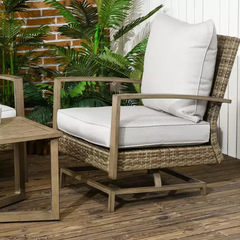 Ensemble de meubles de patio Outsunny, ensemble de conversation de jardin 4 pièces en rotin avec 2 fauteuils à bascule, coussins, canapé et table basse