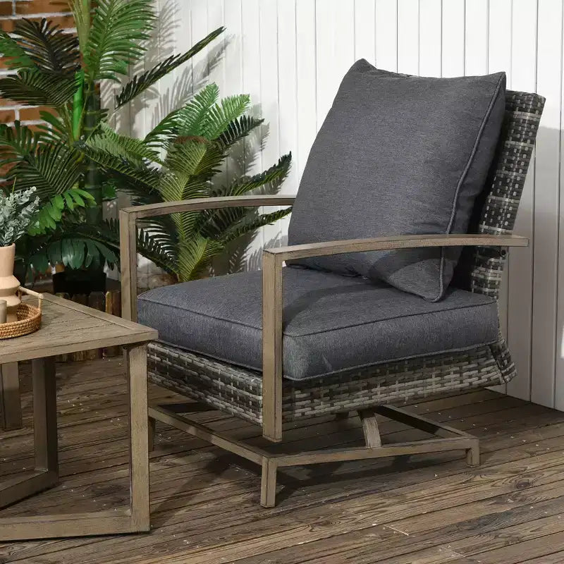 Ensemble de meubles de patio Outsunny, ensemble de conversation de jardin 4 pièces en rotin avec 2 fauteuils à bascule, coussins, canapé et table basse