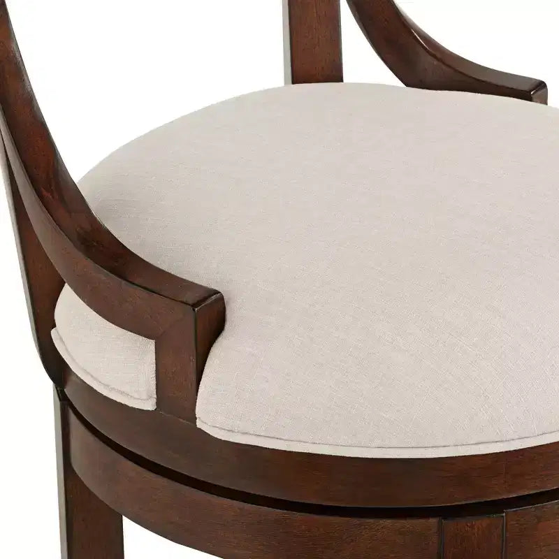 Walnut Wood Counter Bar Stool with Linen Cushion 24''