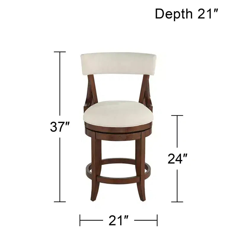 Walnut Wood Counter Bar Stool with Linen Cushion 24''