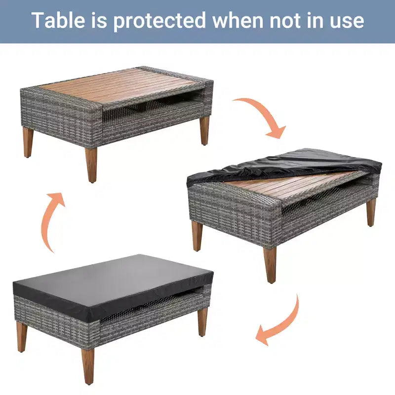 Ensemble de canapé en osier synthétique 6 pièces toutes saisons, salon de jardin en rotin synthétique avec pieds et plateau de table en bois - ModernLuxe