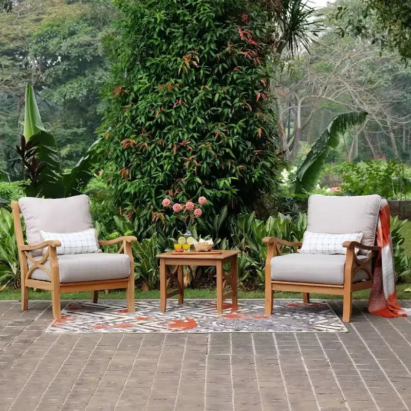 Sonoma Lane Alamo 3pc Teak Outdoor Chat Set with Zippered Cushions