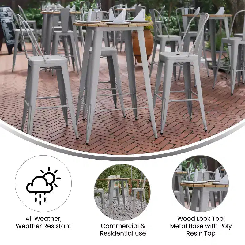Poly Resin Steel Bar Height Table Round 30''