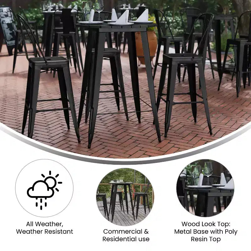 Poly Resin Steel Bar Height Table Round 30''