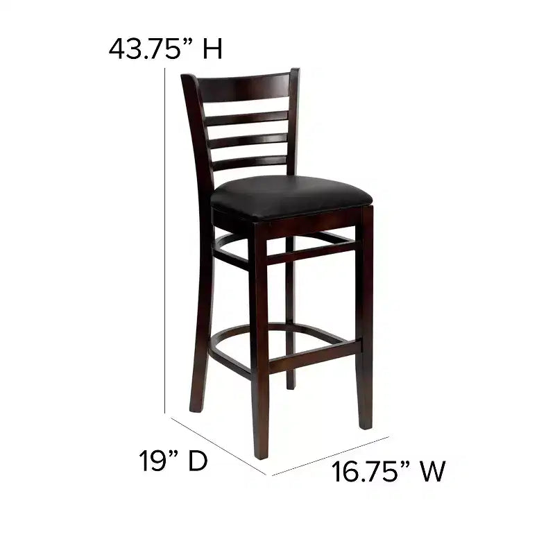Wood Vinyl Upholstered Bar Stool with Ladder Back