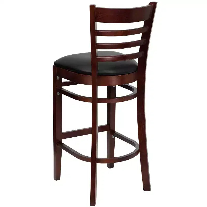 Wood Vinyl Upholstered Bar Stool with Ladder Back