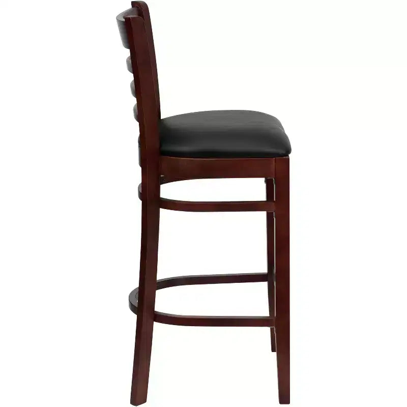 Wood Vinyl Upholstered Bar Stool with Ladder Back