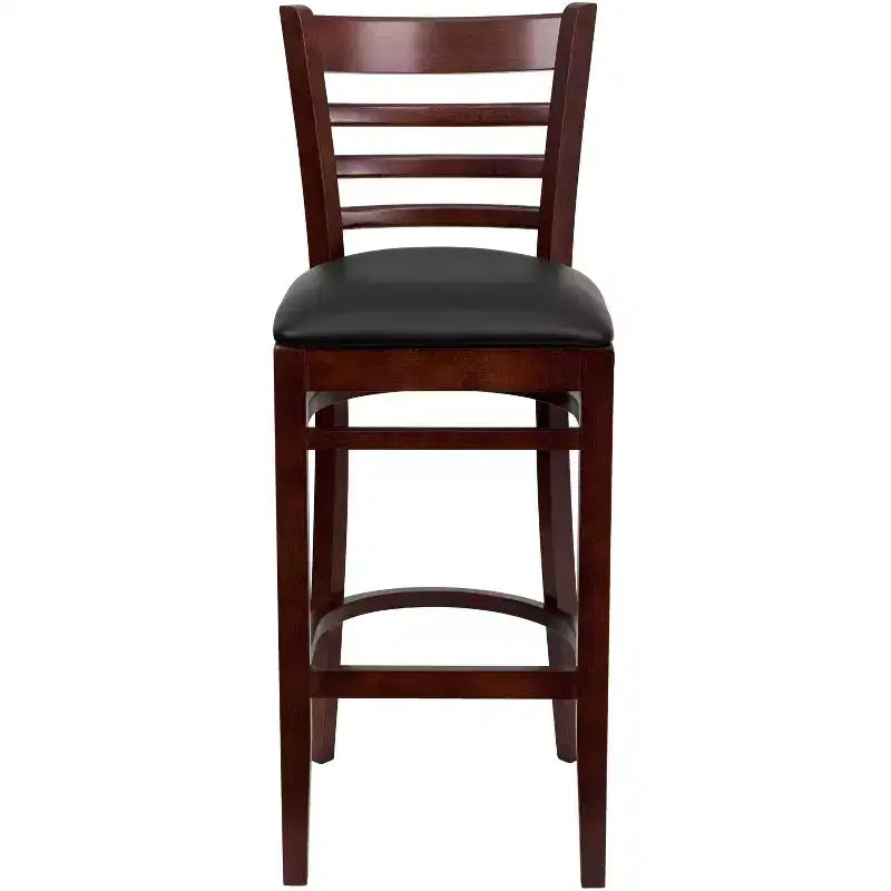 Wood Vinyl Upholstered Bar Stool with Ladder Back
