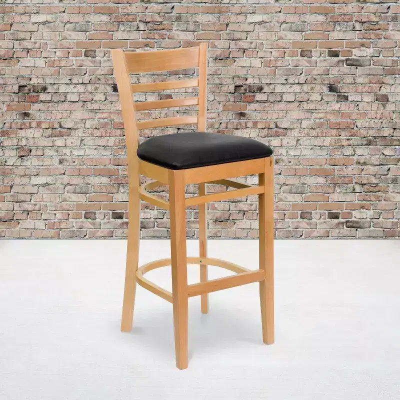 Wood Vinyl Upholstered Bar Stool with Ladder Back