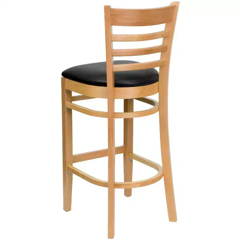 Wood Vinyl Upholstered Bar Stool with Ladder Back