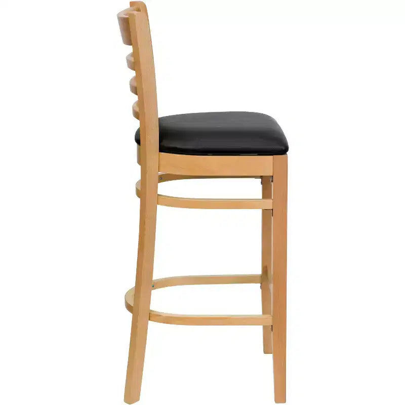 Wood Vinyl Upholstered Bar Stool with Ladder Back