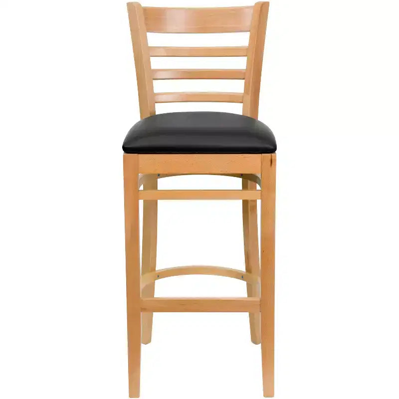 Wood Vinyl Upholstered Bar Stool with Ladder Back