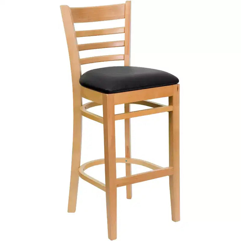 Wood Vinyl Upholstered Bar Stool with Ladder Back