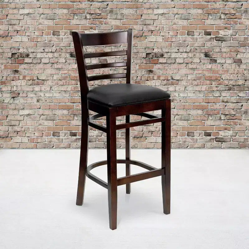 Wood Vinyl Upholstered Bar Stool with Ladder Back