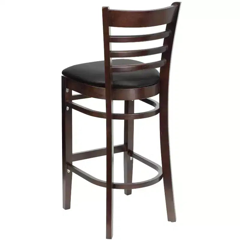 Wood Vinyl Upholstered Bar Stool with Ladder Back