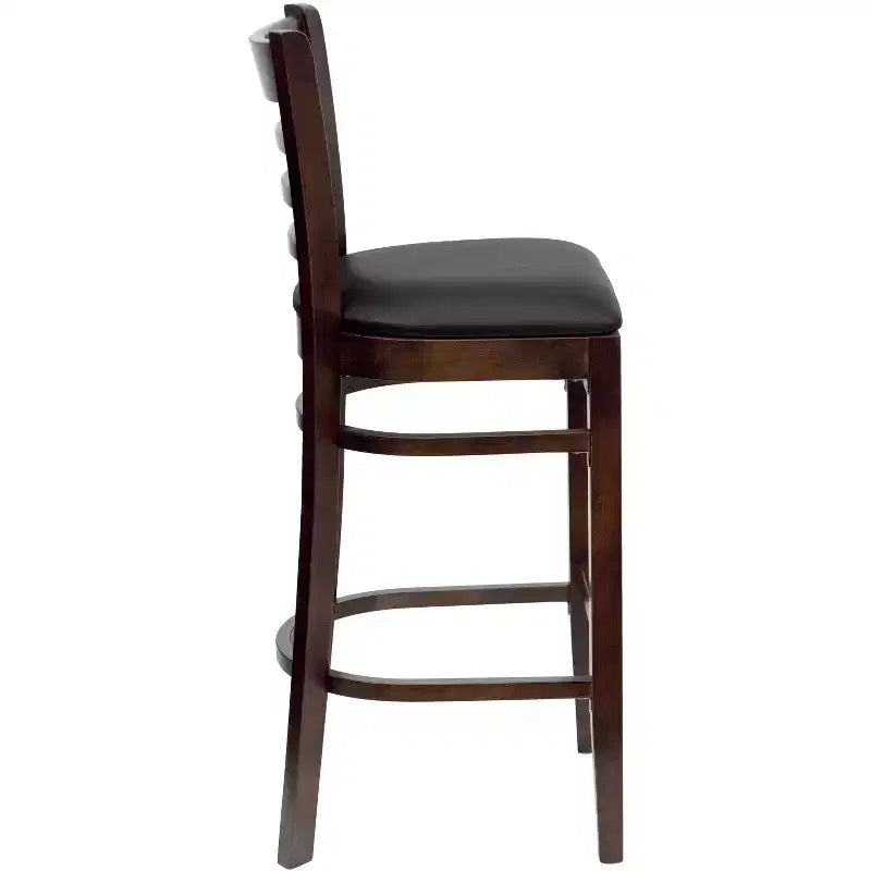 Wood Vinyl Upholstered Bar Stool with Ladder Back
