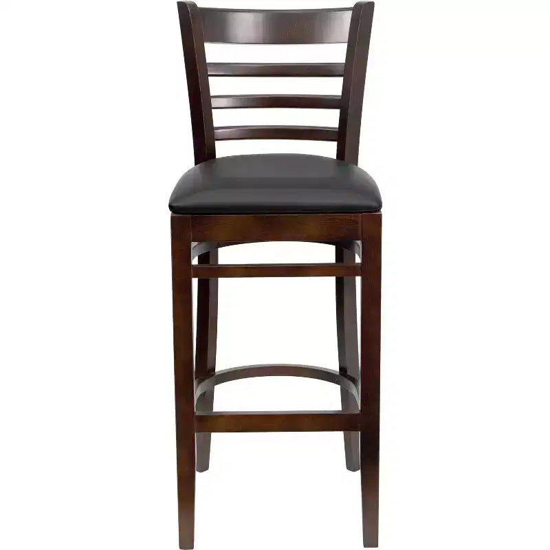 Wood Vinyl Upholstered Bar Stool with Ladder Back