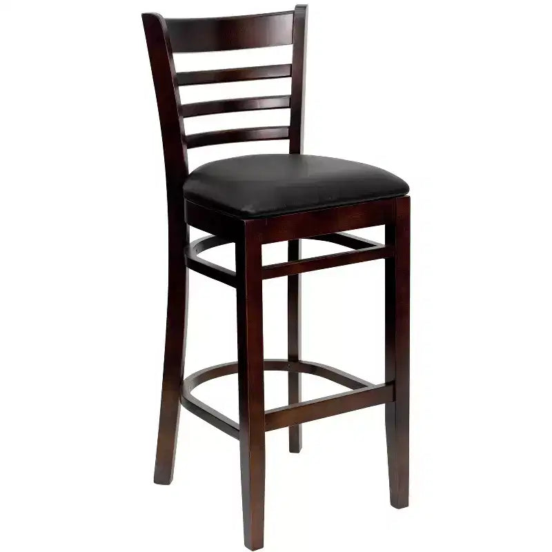 Wood Vinyl Upholstered Bar Stool with Ladder Back