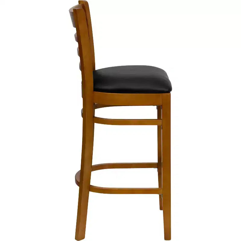 Wood Vinyl Upholstered Bar Stool with Ladder Back