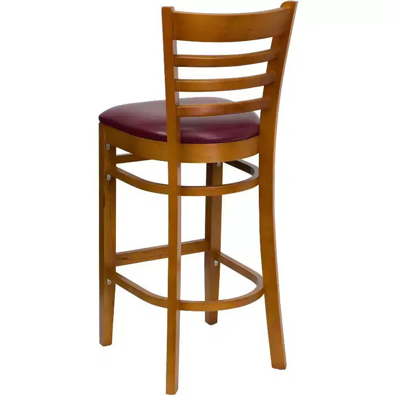 Wood Vinyl Upholstered Bar Stool with Ladder Back