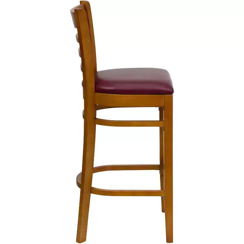 Wood Vinyl Upholstered Bar Stool with Ladder Back