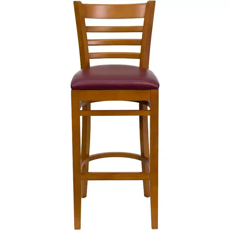 Wood Vinyl Upholstered Bar Stool with Ladder Back