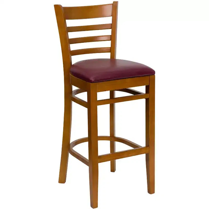 Wood Vinyl Upholstered Bar Stool with Ladder Back