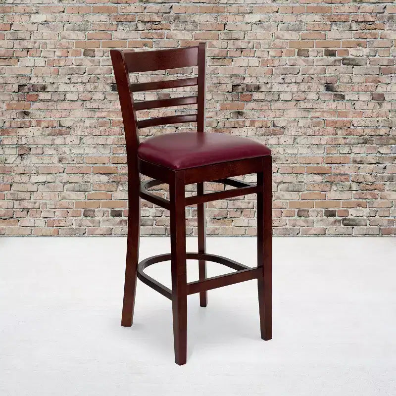 Wood Vinyl Upholstered Bar Stool with Ladder Back