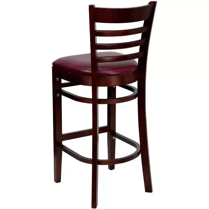 Wood Vinyl Upholstered Bar Stool with Ladder Back