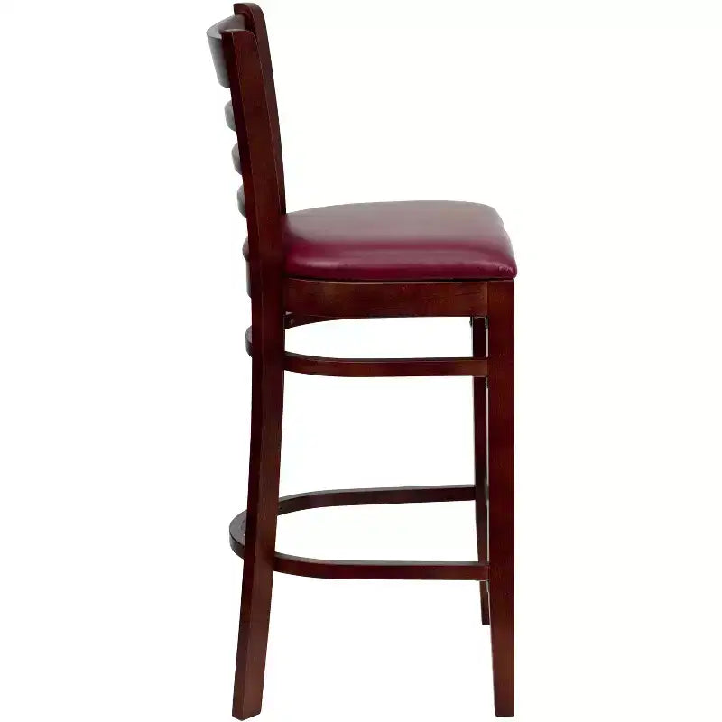 Wood Vinyl Upholstered Bar Stool with Ladder Back