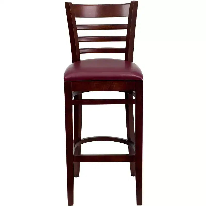 Wood Vinyl Upholstered Bar Stool with Ladder Back