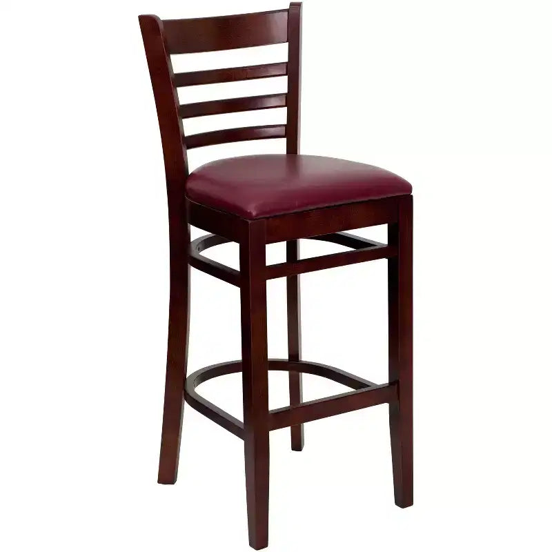 Wood Vinyl Upholstered Bar Stool with Ladder Back