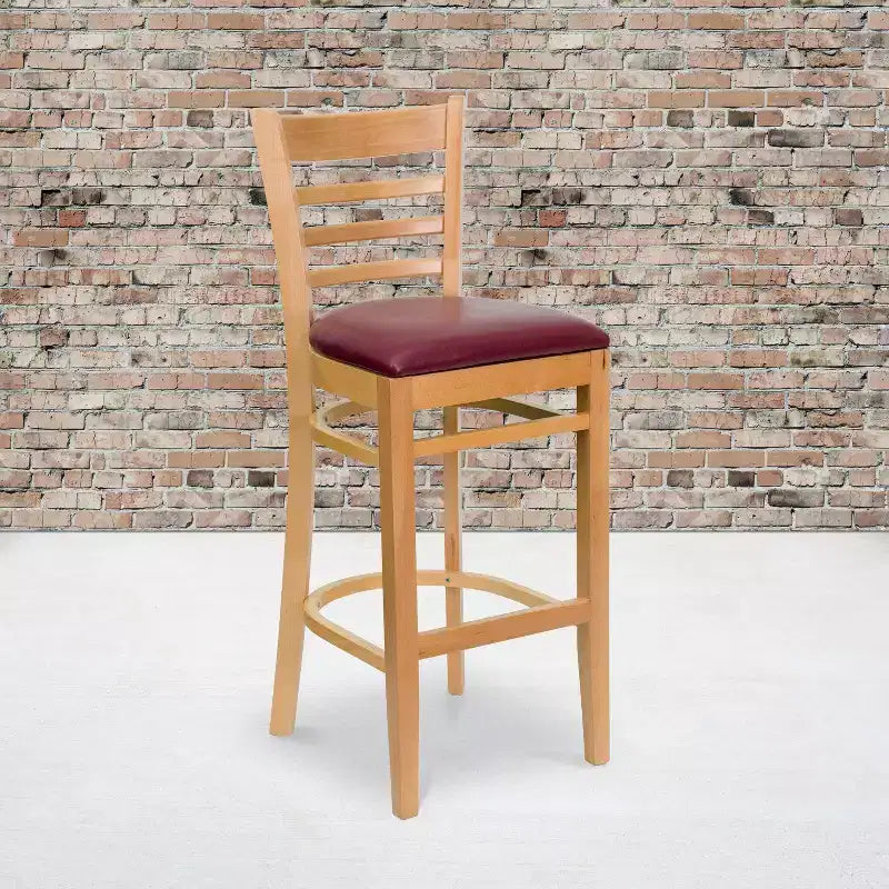 Wood Vinyl Upholstered Bar Stool with Ladder Back