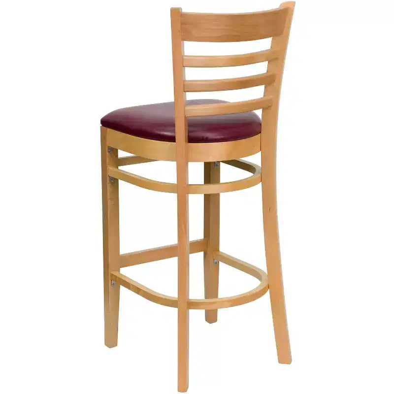 Wood Vinyl Upholstered Bar Stool with Ladder Back