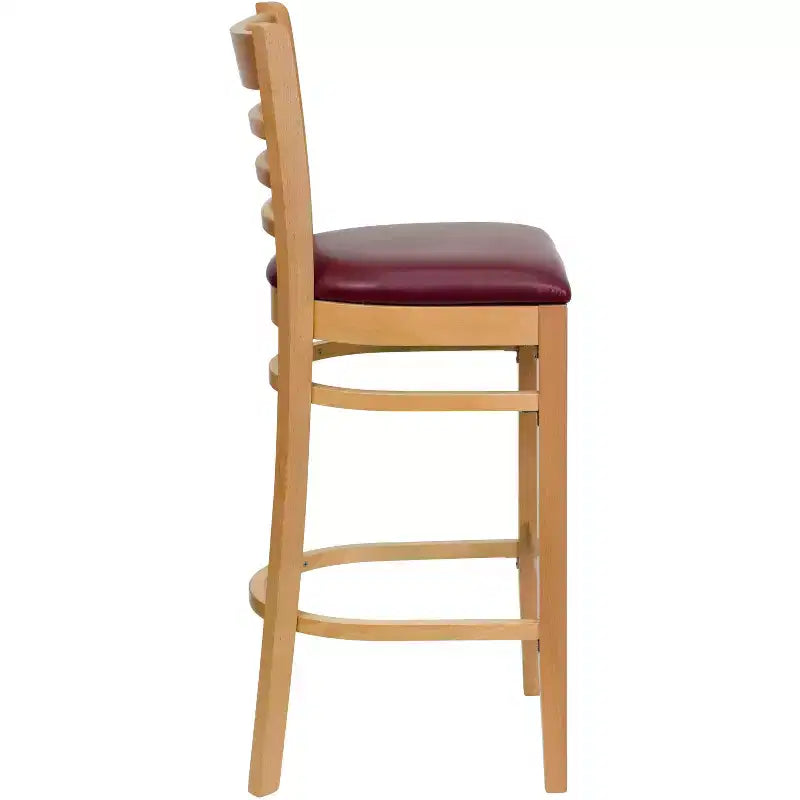Wood Vinyl Upholstered Bar Stool with Ladder Back
