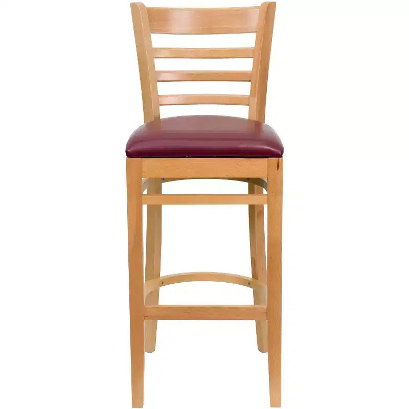 Wood Vinyl Upholstered Bar Stool with Ladder Back