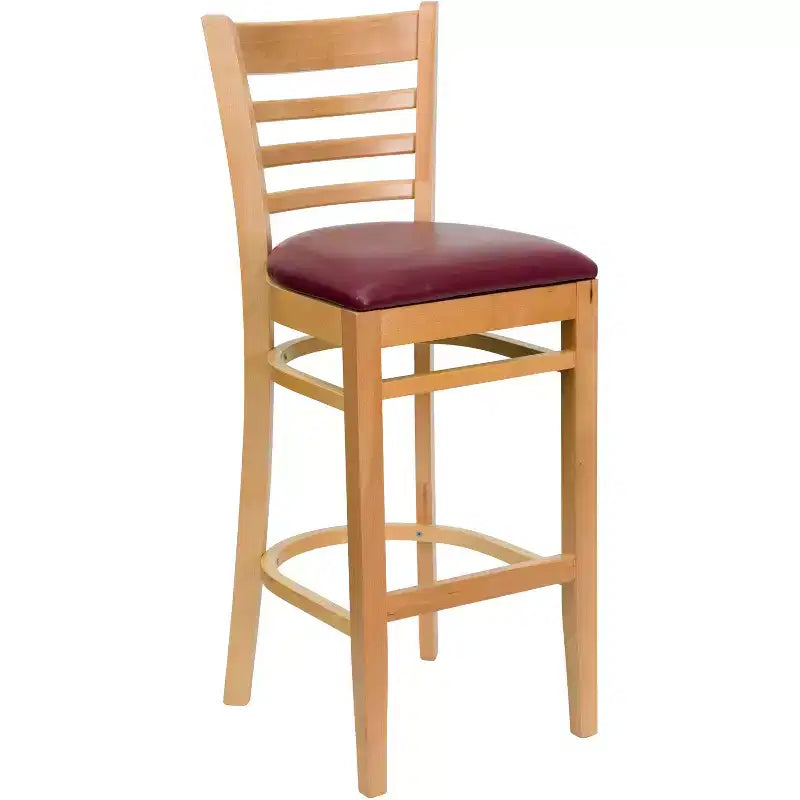Wood Vinyl Upholstered Bar Stool with Ladder Back