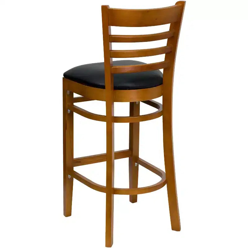 Wood Vinyl Upholstered Bar Stool with Ladder Back