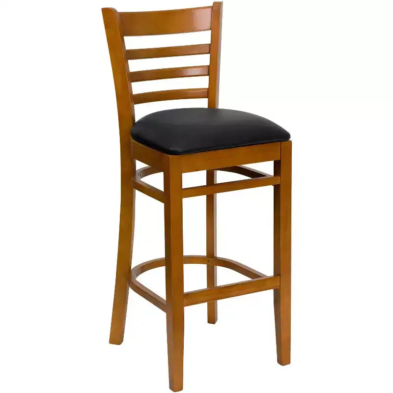 Wood Vinyl Upholstered Bar Stool with Ladder Back