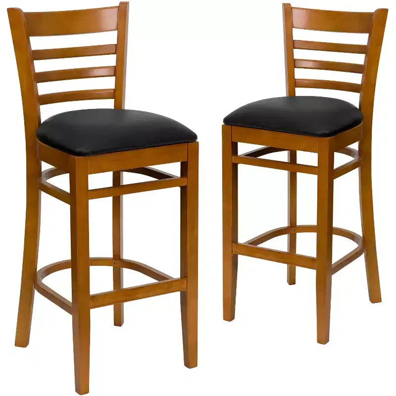 Wood Vinyl Upholstered Bar Stool with Ladder Back