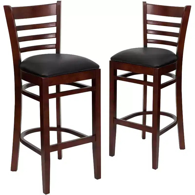 Wood Vinyl Upholstered Bar Stool with Ladder Back